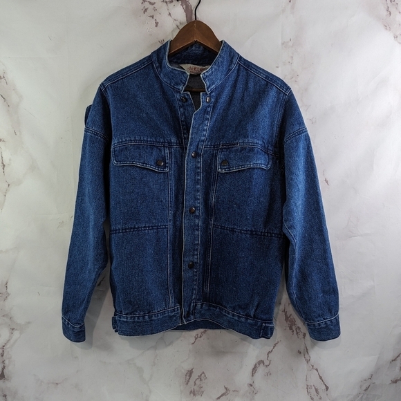Vintage Denim Jacket Womens Large Mens Medium Jean Mock Button 60s 70s Workwear - Picture 1 of 11